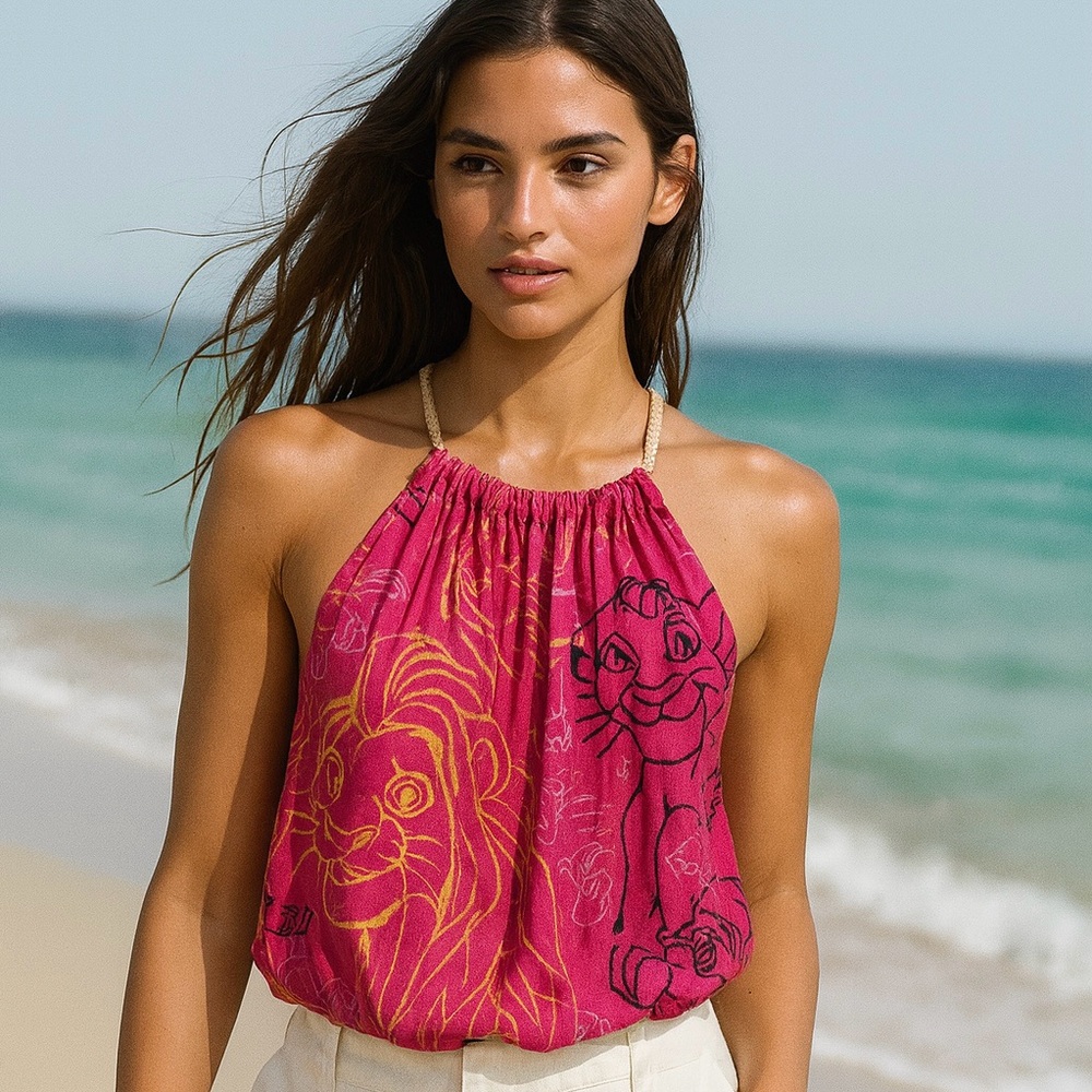 🌸NWT ZARA pleated halter top size M Disney limited edition preppy summer resort